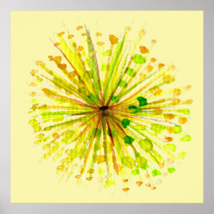 Gele natuurbloem-grillige waterverf poster