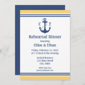 Gele nautische repetitie diner uitnodigingen (Voorkant / Achterkant)