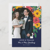 Gele Navy Boho Bloemen Arch Bruiloft Foto Bedankkaart (Voorkant)