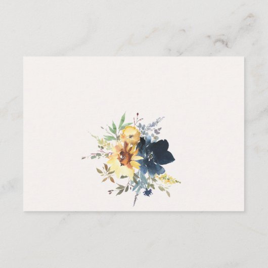 Gele Navy Zonnebloem Bloemen Bruiloft QR Code RSVP Informatiekaartje (Achterkant)