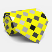 Gele nekstropdas met zwarte, grijze en witte diama stropdas (Opgerold)