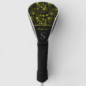 Gele Neon Paint Splatter Monogram Retro Golfheadcover (Voorkant)