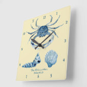 Gele Ocean Crab Seashells Nautical Beach House Vierkante Klok (Hoek)