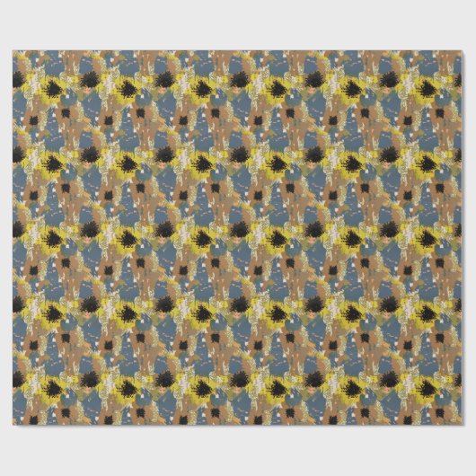 Gele okerbloemen cadeaupapier (Vlak)