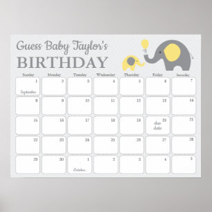 Gele Olifant Baby Verjaardag Voorspellingskalender Poster