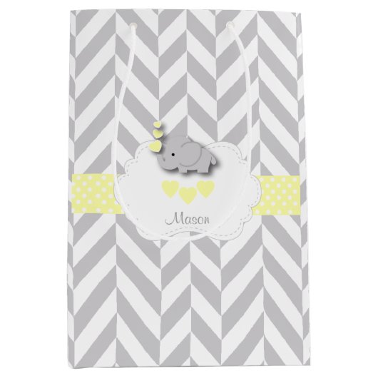 Gele Olifant Design - Baby shower Medium Cadeauzakje (Voorkant)