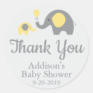 Gele Olifant Theme Baby shower Stickers Circle