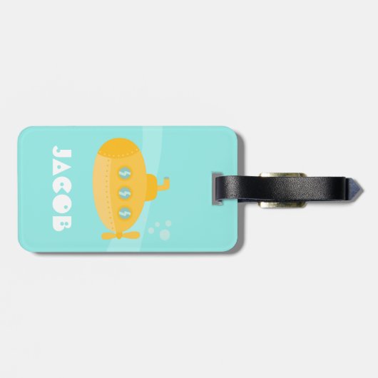 Gele onderwater onderzeeër Kinderen gepersonalisee Bagagelabel (Achterkant horizontaal)