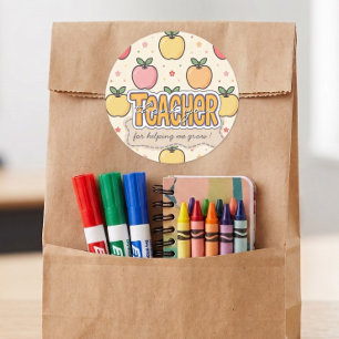 Gele Onderwijzer School Appel Patroon Ronde Sticker
