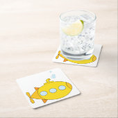 Gele onderzeeboot vierkante kartonnen onderzetter (Insitu)