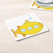 Gele onderzeeboot vierkante kartonnen onderzetter (Schuin)