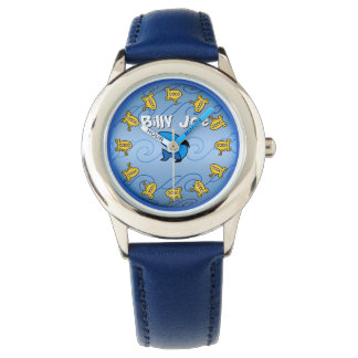 Gele onderzeeërs op blauw (gepersonaliseerd) horloge