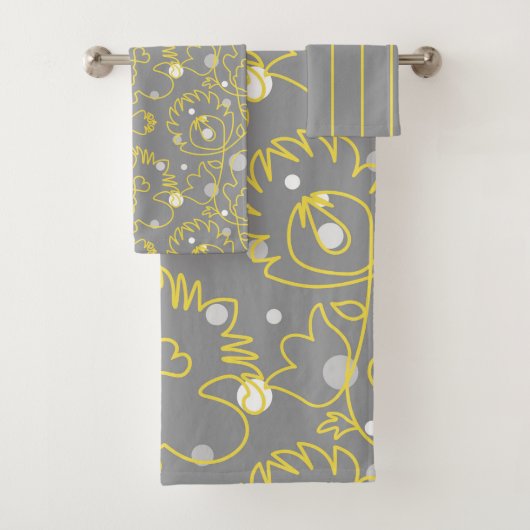 Gele ononderbroken lijnen op grijze achtergrond bad handdoek (Insitu)