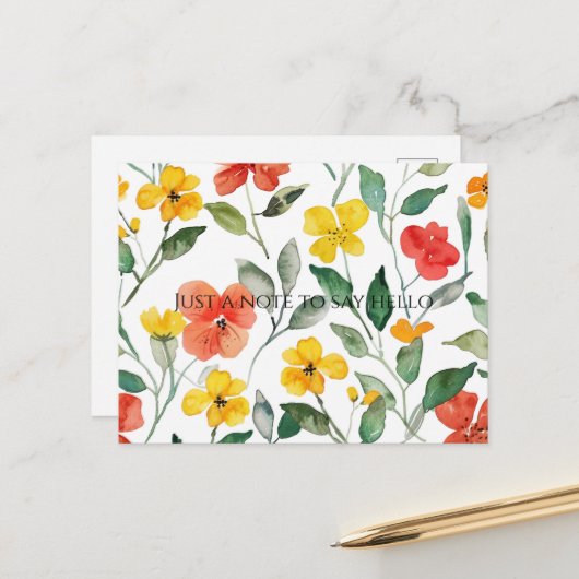 Gele oranje bloemen briefkaart (Voorkant / Achterkant in situ)