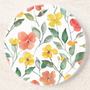 Gele oranje bloemen zandsteen onderzetter