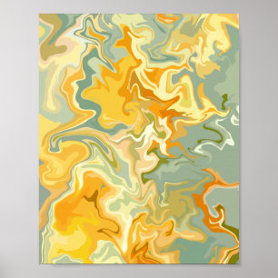 Gele, Oranje en groene Abstracte vloeistofkunst Poster