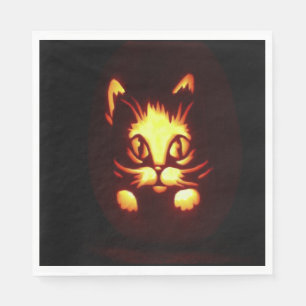 Gele Oranje Gloeiende Halloween Kat Servet