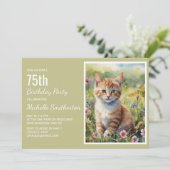 Gele Oranje Kitten Kat Liefhebber 75ste Verjaardag Kaart (Staand voorkant)