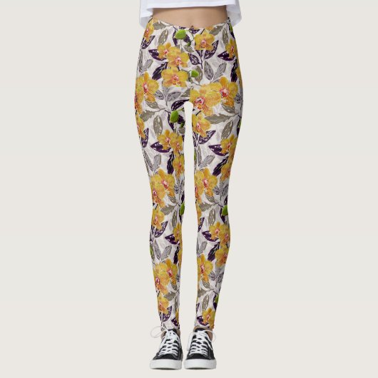 Gele oranje orchideeën. leggings (Voorkant)
