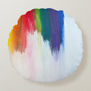 Gele, oranje, rode, groene en blauwe abstracte pij rond kussen