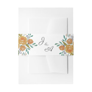 Gele Oranje volken en Rozen Monogram Weddenschap Uitnodigingen Wikkel