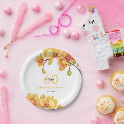 Gele Orchidee Bloem Botanische Verjaardag Papieren Bordje (Feest)