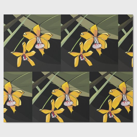 Gele Orchidee Bloem Tropisch Botanisch Cadeaupapier (Vlak)