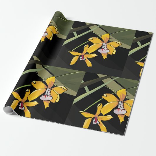 Gele Orchidee Bloem Tropisch Botanisch Cadeaupapier (Uitgerold)