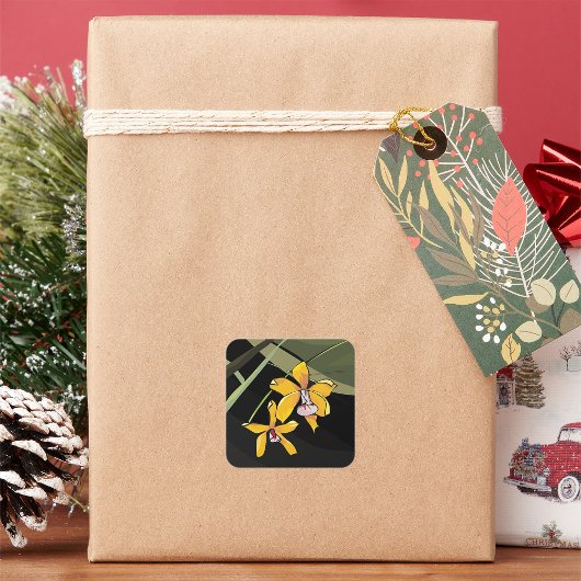 Gele Orchidee Bloem Tropisch Botanisch Vierkante Sticker