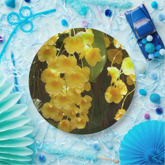 Gele Orchids Tropische Bloemen Papieren Bordje (Feest)