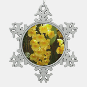 Gele Orchids Tropische Bloemen Tin Sneeuwvlok Ornament
