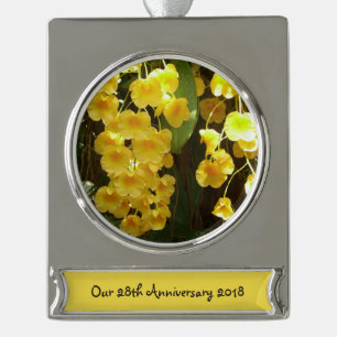 Gele Orchids Tropische Bloemen Verzilverd Banner Ornament