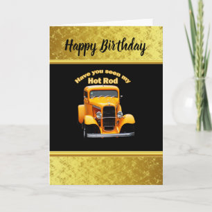 Gele oude roadster met gouden zwarte folie ontwerp kaart