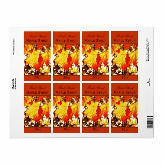 gele paardebladeren ahornsiroop bliksetiket etiket (Full Sheet)