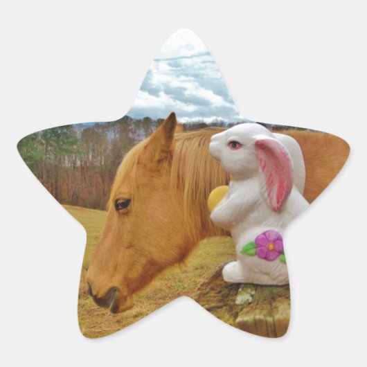Gele paarden, lenteskonijn ster sticker (Voorkant)