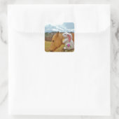 Gele paarden, lenteskonijn vierkante sticker (Tas)