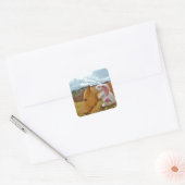 Gele paarden, lenteskonijn vierkante sticker (Envelop)
