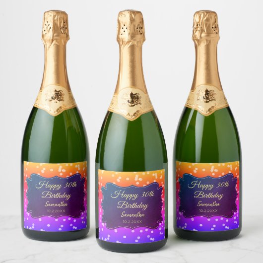 Gele Paarse Confetti Sparkling Wijnetiket (Flessen)