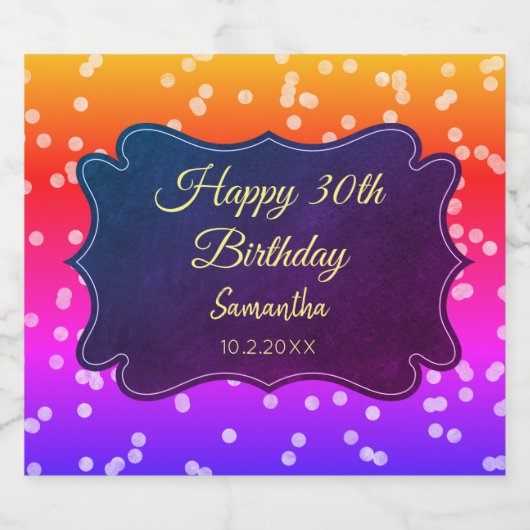 Gele Paarse Confetti Sparkling Wijnetiket (Enkel label)