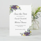 Gele Paarse Floral QR-code Weddenschap Opslaan Dat Save The Date (Staand voorkant)