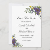 Gele Paarse Floral Wedding Save the Date Card (Voorkant)