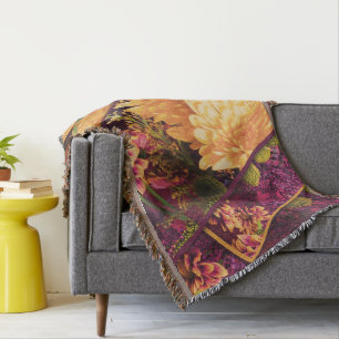 Gele Paarse Herfst Bloemen Thanksgiving Deken