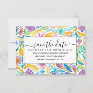 Gele Paarse Lente Waterverf Flowers Leaves Save The Date