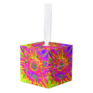 gele paarse mandala Thunder_Cove Kubus Ornament