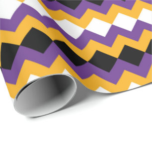 Gele, Paarse, zwarte en witte Zigzag Chevron Cadeaupapier