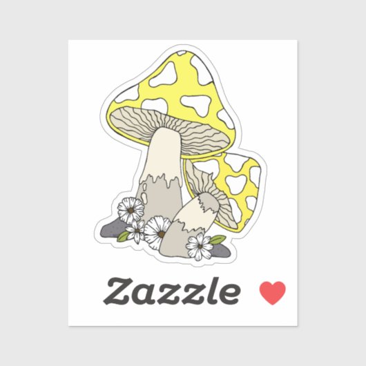 Gele paddenstoel schattig sticker (Vel)