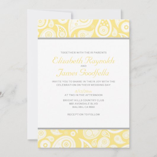 Gele Paisley Wedding Invitations Kaart (Voorkant)