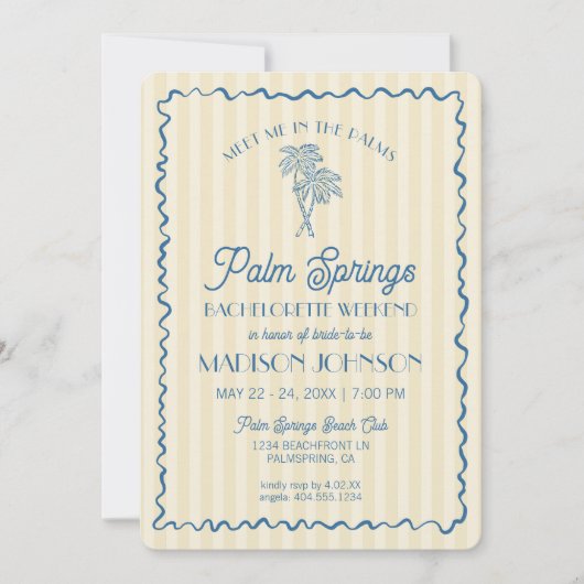 Gele Palm Lente Pastel Strand Bruidsfeestje Kaart (Voorkant)