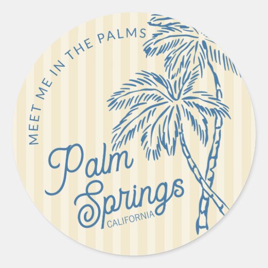 Gele Palm Springs Beach Party Envelope Favoriet Ronde Sticker (Voorkant)
