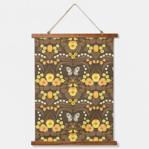 Gele pansies, vogels en vlinders hangend wandkleed